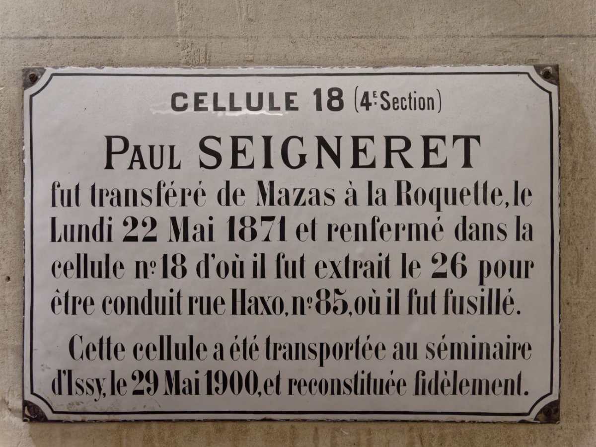 Cellule de Paul Seigneret à la prison de la Roquette. © Yannick Boschat / Diocèse de Paris.