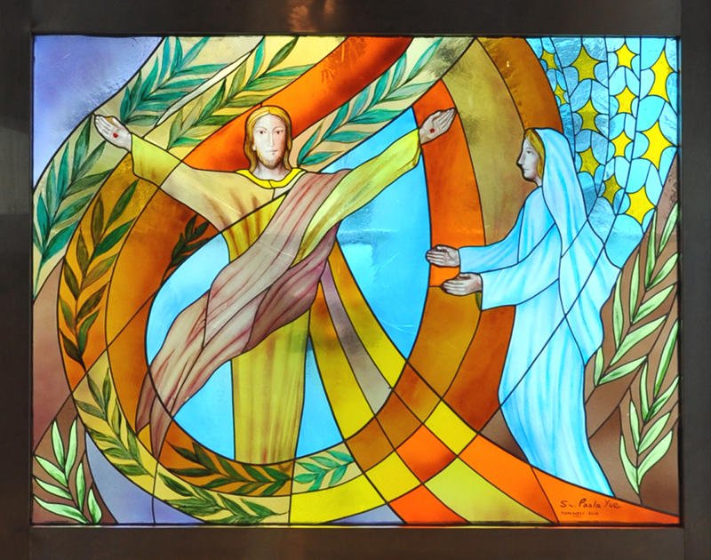 Jésus Ressuscité. © Soeur Paola Yue Reproduction d'un vitrail existant, créé par l'artiste, 30x40cm. 