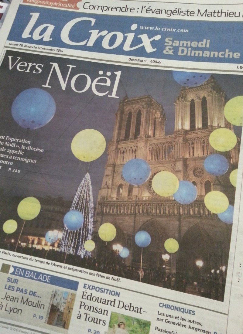 Une du journal La Croix du 29 novembre 2014. 