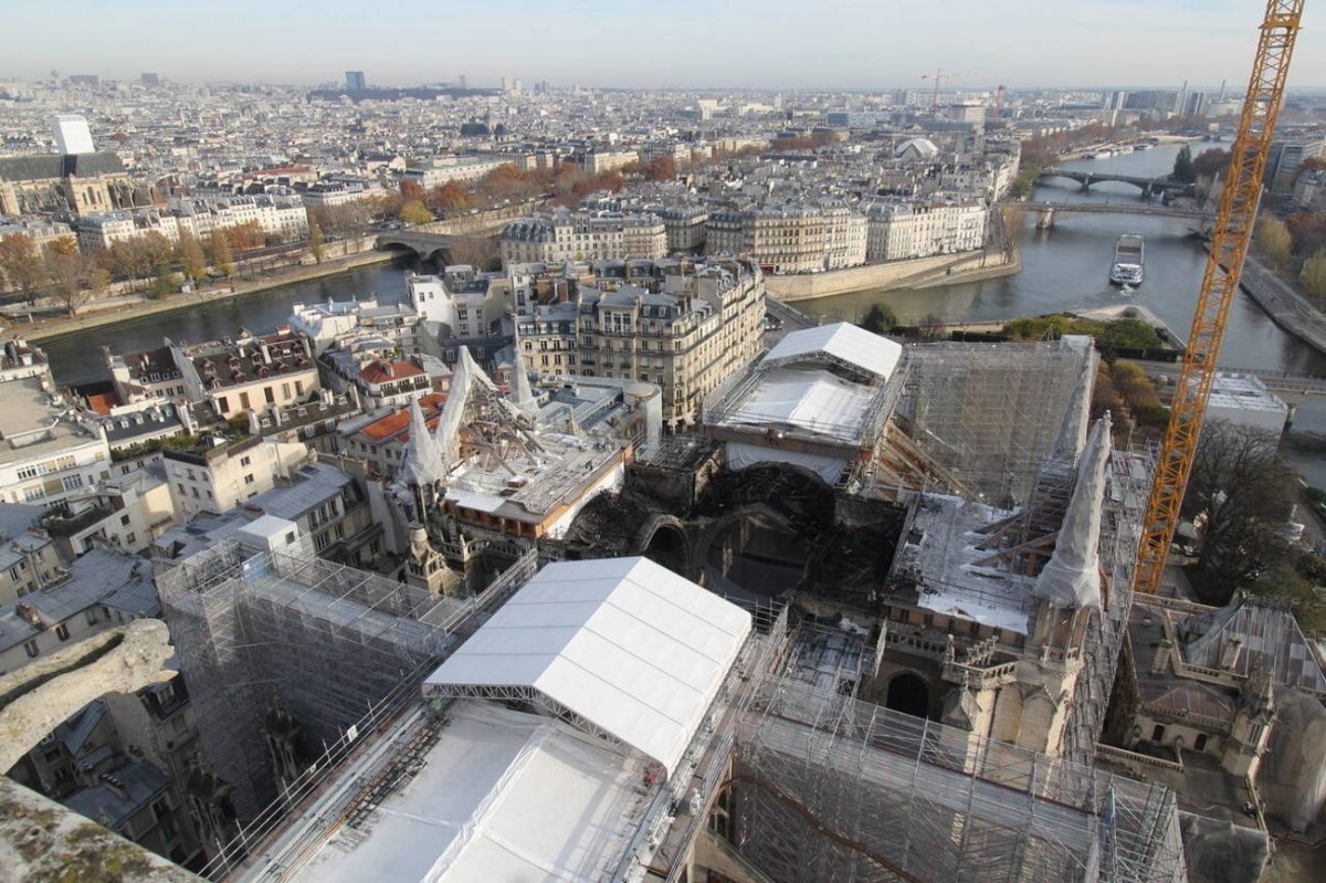 L'échafaudage sinistré le dernier jour de son démontage. 24 novembre 2020 © Franck Badaire / Etablissement public chargé de la conservation et de la (…).