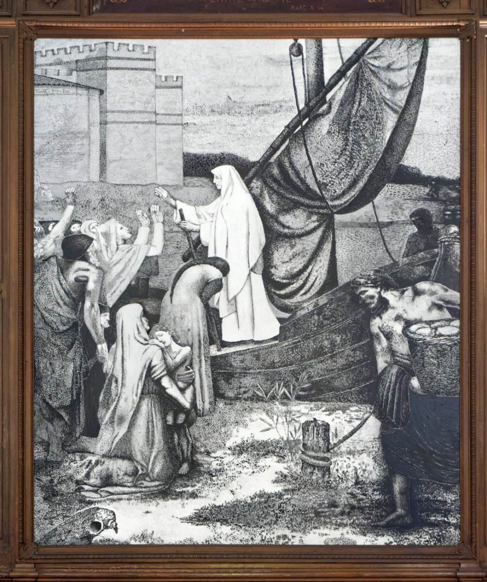 Année sainte Geneviève : Peinture participative à Notre-Dame des Blancs Manteaux. © Yannick Boschat / Diocèse de Paris.