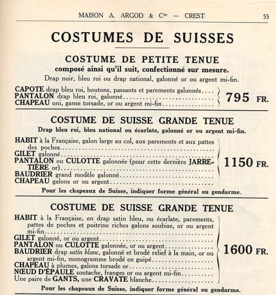 prix des tenues 1920. 