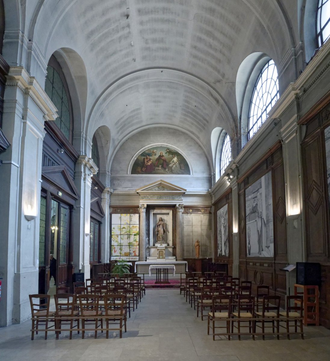 Année sainte Geneviève : Peinture participative à Notre-Dame des Blancs Manteaux. © Yannick Boschat / Diocèse de Paris.