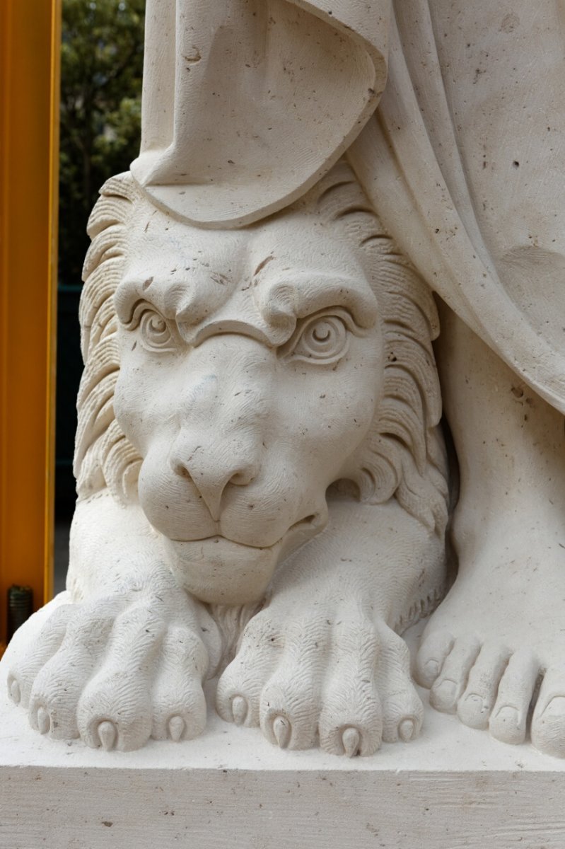 Détail de la statue de saint Jérôme. © Yannick Boschat / Diocèse de Paris.