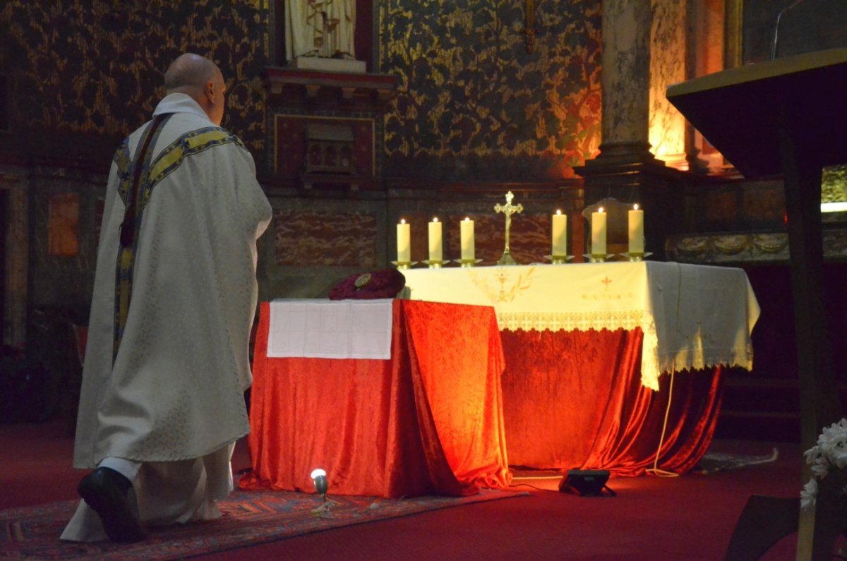 Vénération d'une relique de saint-Louis. © Michel Pourny / Diocèse de Paris.